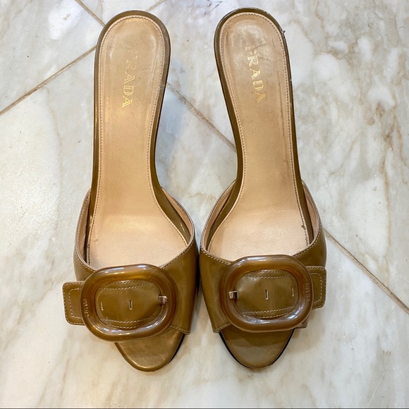 Prada Italy open toe sandal heels slip on shoes 41 - Picture 2 of 12